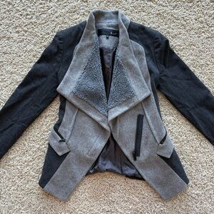 G-CUT Korean Gray Color Block Asymmetrical Wool Jacket Large Collar - Small